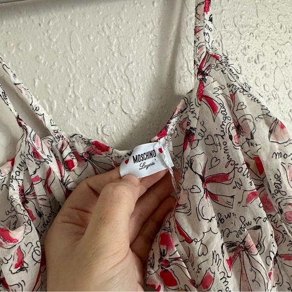 Moschino NWT Silk Cotton Blend Pink Bow Print Wide Leg Sleep Jump Suit - Picture 10 of 11